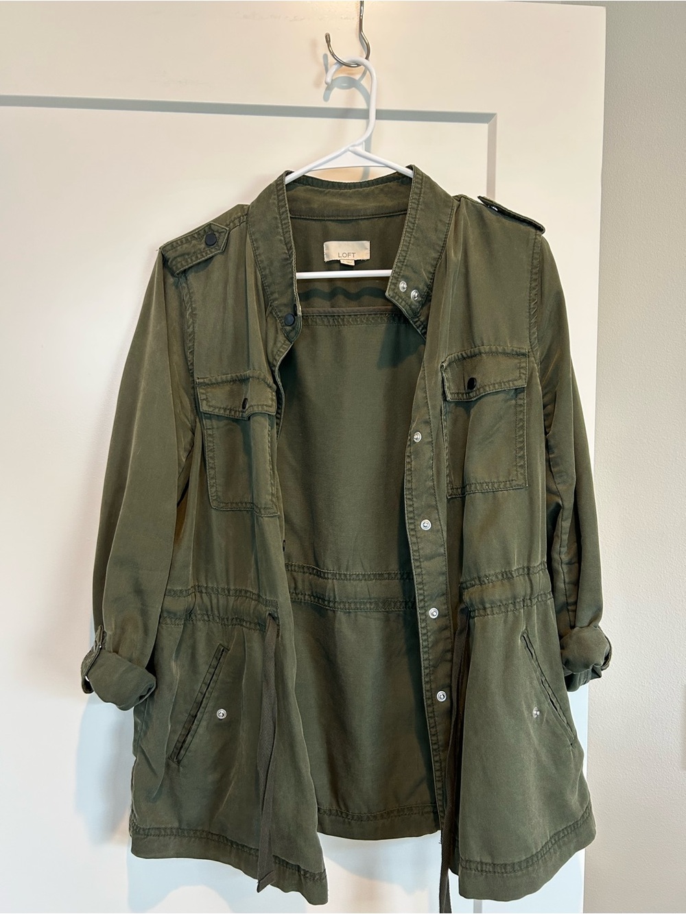 Olive Utility Drawstring Jacket - Picture 2 of 4